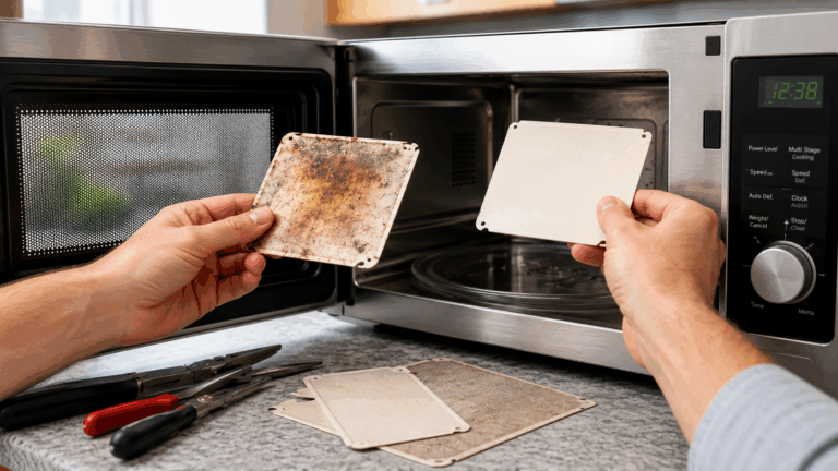 Wygląda jak kawałek tektury, ale nim nie jest. Ten ukryty element kuchenki mikrofalowej warto regularnie wymieniać