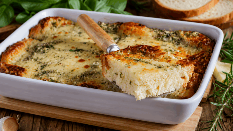 Zapiekany pudding chlebowy z mozzarellą – prosty przepis na wyjątkowo aromatyczne danie