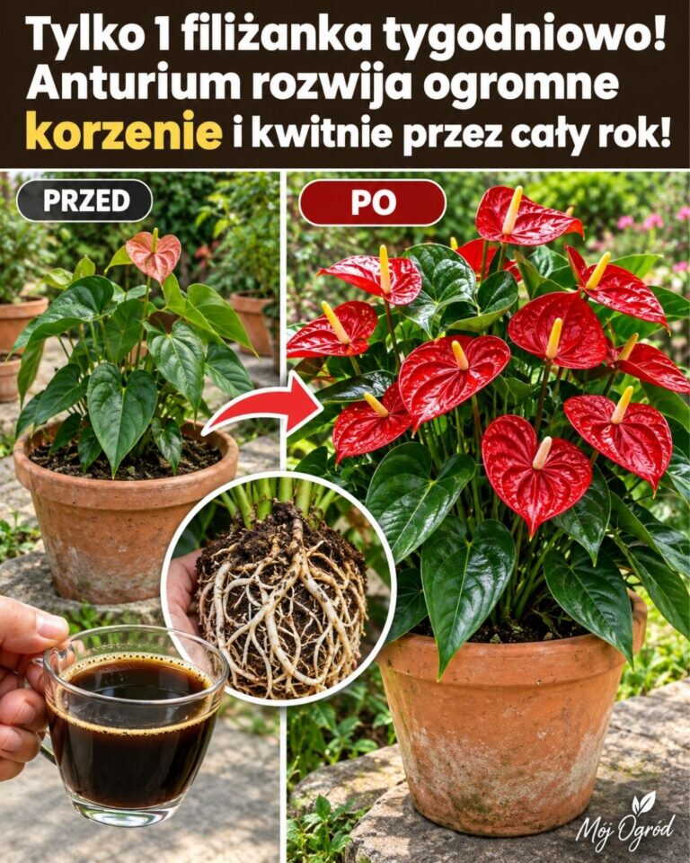 Tylko 1 filiżanka tygodniowo! Anturium rozwija ogromne korzenie i kwitnie przez cały rok